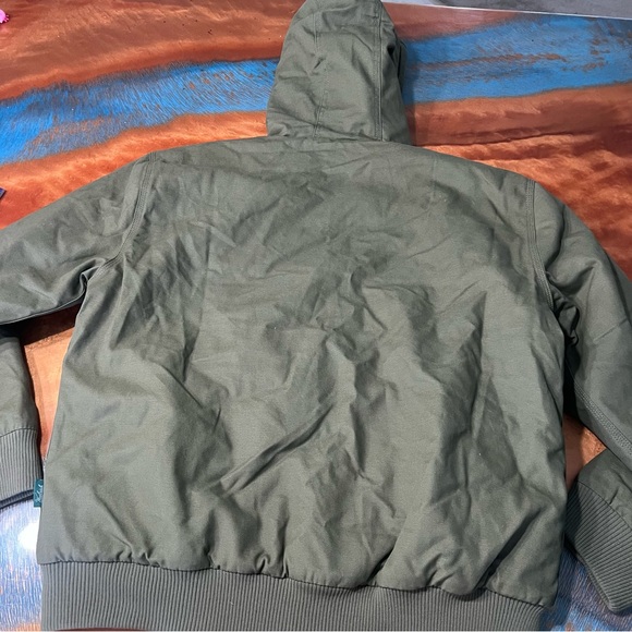 NWT Woolrich Canvas Flannel lined hooded bomber jacket green blue plaid - Picture 10 of 10